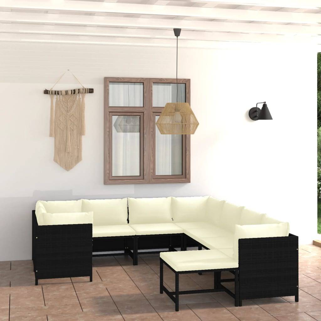 vidaXL 9-tlg. Garten-Lounge-Set mit Kissen Poly Rattan Schwarz