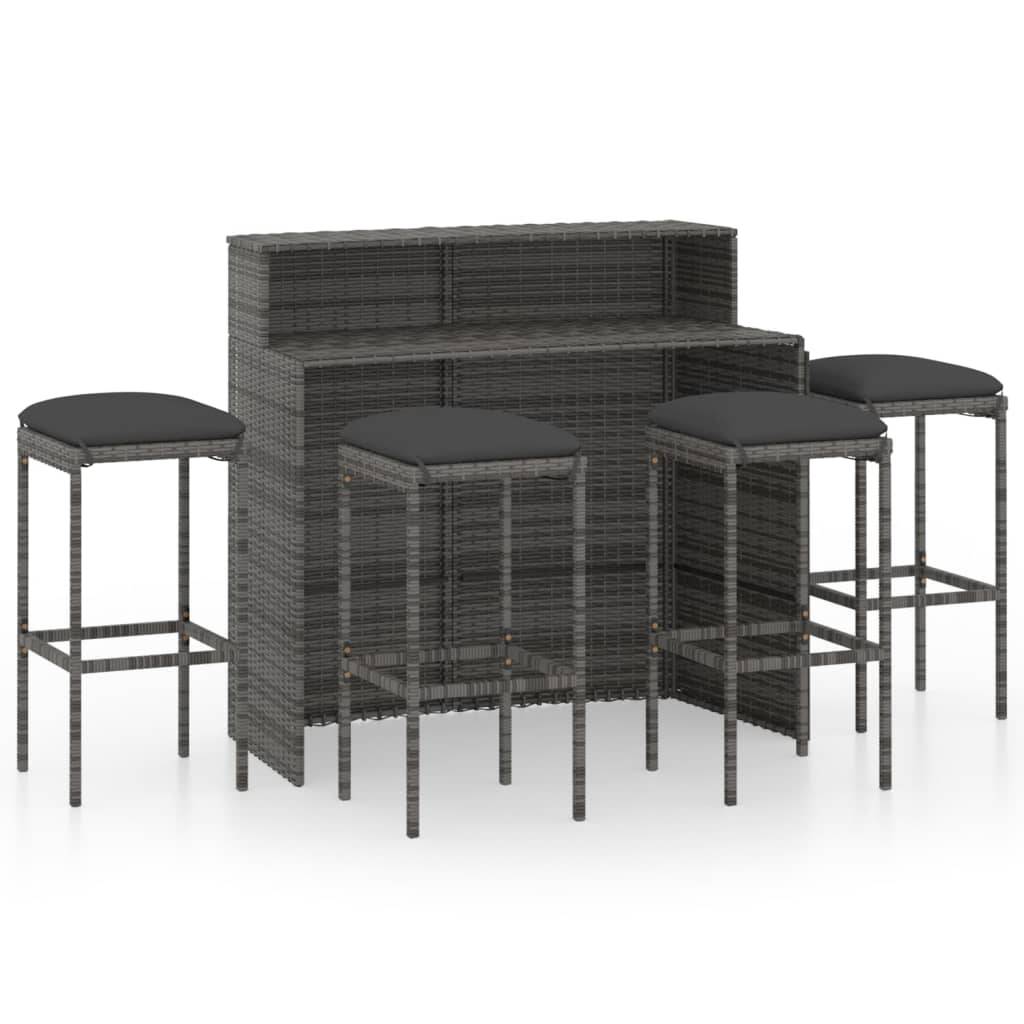 vidaXL 5-tlg. Gartenbar-Set mit Kissen Grau