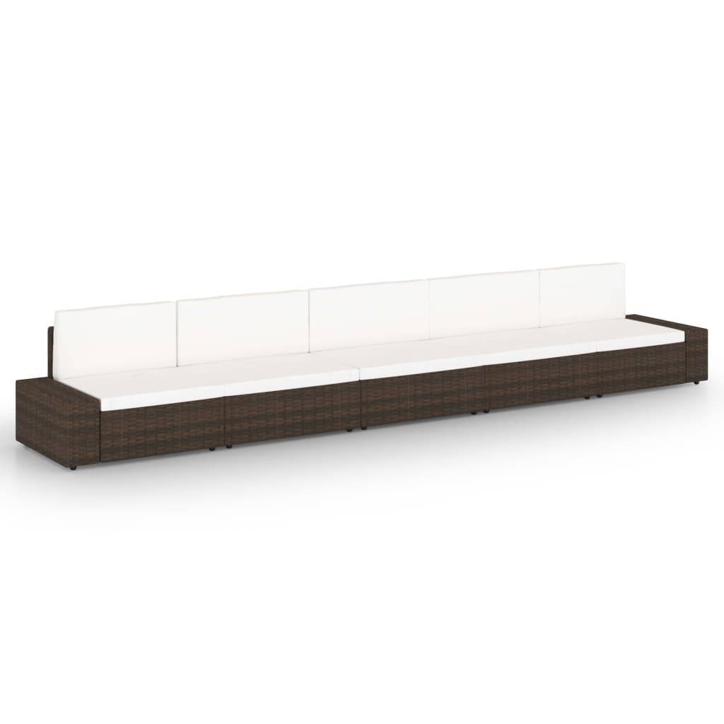 vidaXL 5-tlg. Garten-Lounge-Set mit Kissen Braun Poly Rattan