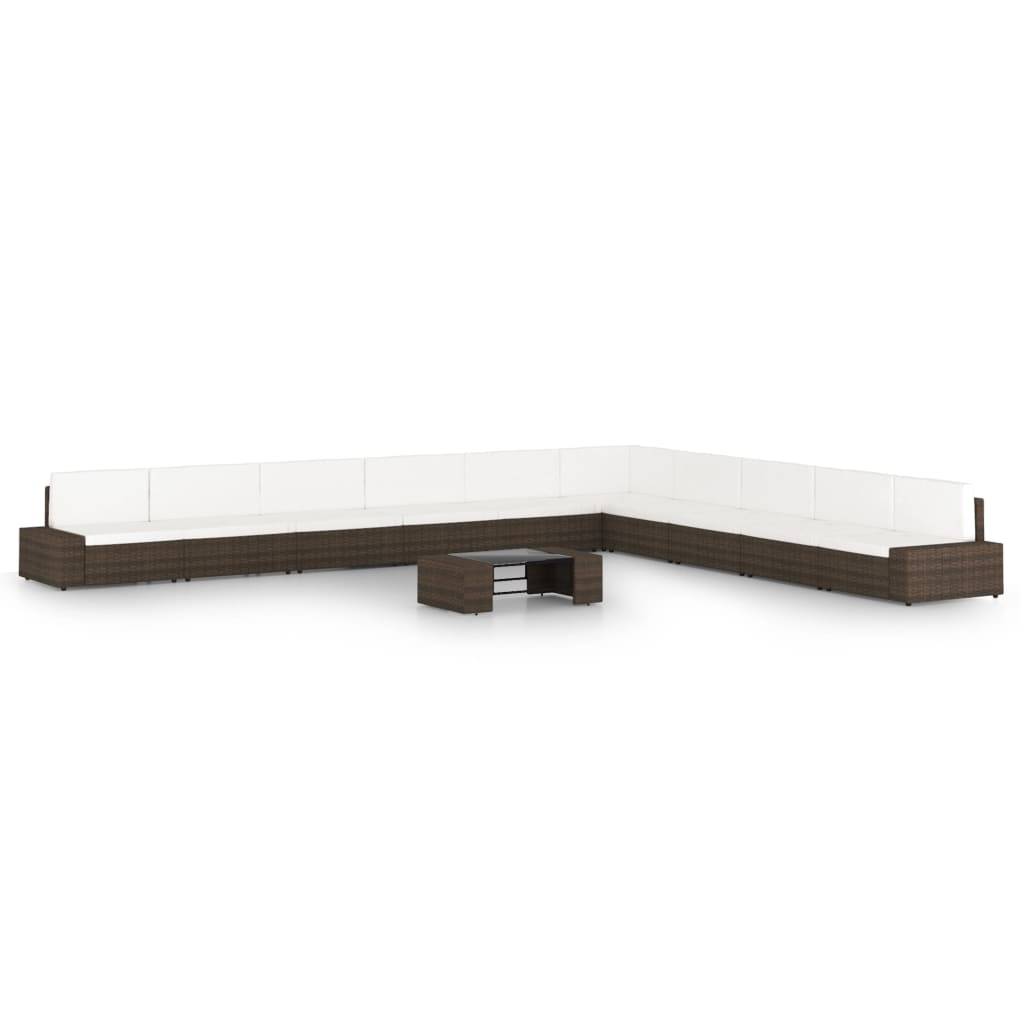 vidaXL 11-tlg. Garten-Lounge-Set mit Kissen Braun Poly Rattan