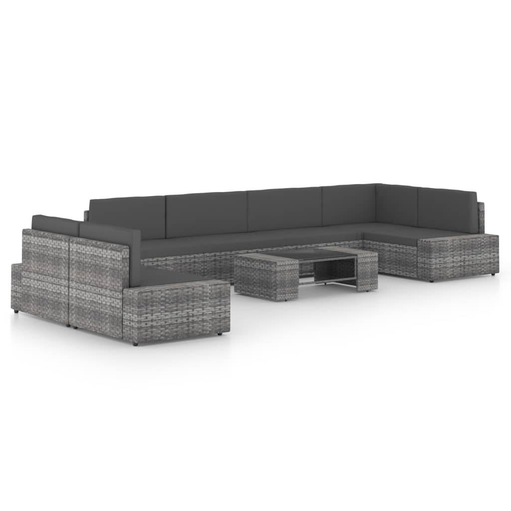 vidaXL 8-tlg. Garten-Lounge-Set mit Kissen Grau Poly Rattan