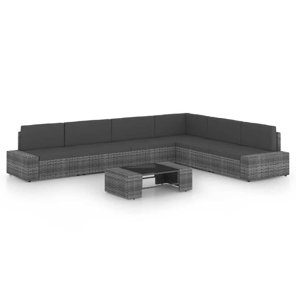 vidaXL 7-tlg. Garten-Lounge-Set mit Kissen Grau Poly Rattan