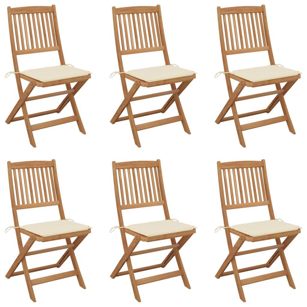 vidaXL Klappbare Gartenstühle 6 Stk. mit Kissen Massivholz Akazie