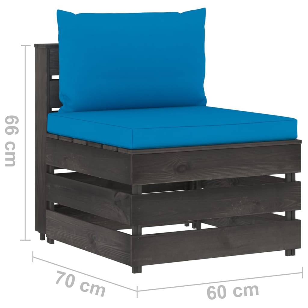 vidaXL Modulares Mittelsofa mit Kissen Grau Imprägniertes Holz