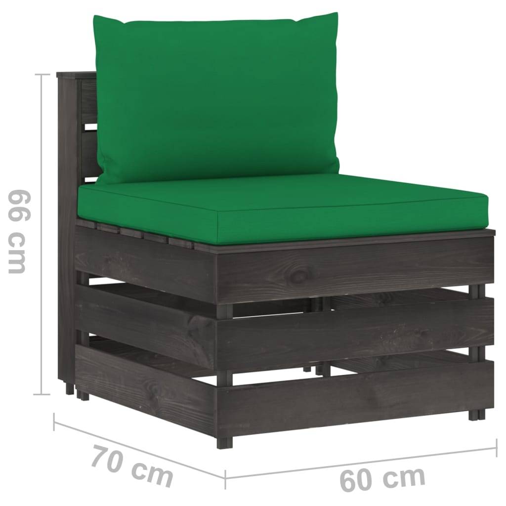 vidaXL Modulares Mittelsofa mit Kissen Grau Imprägniertes Holz