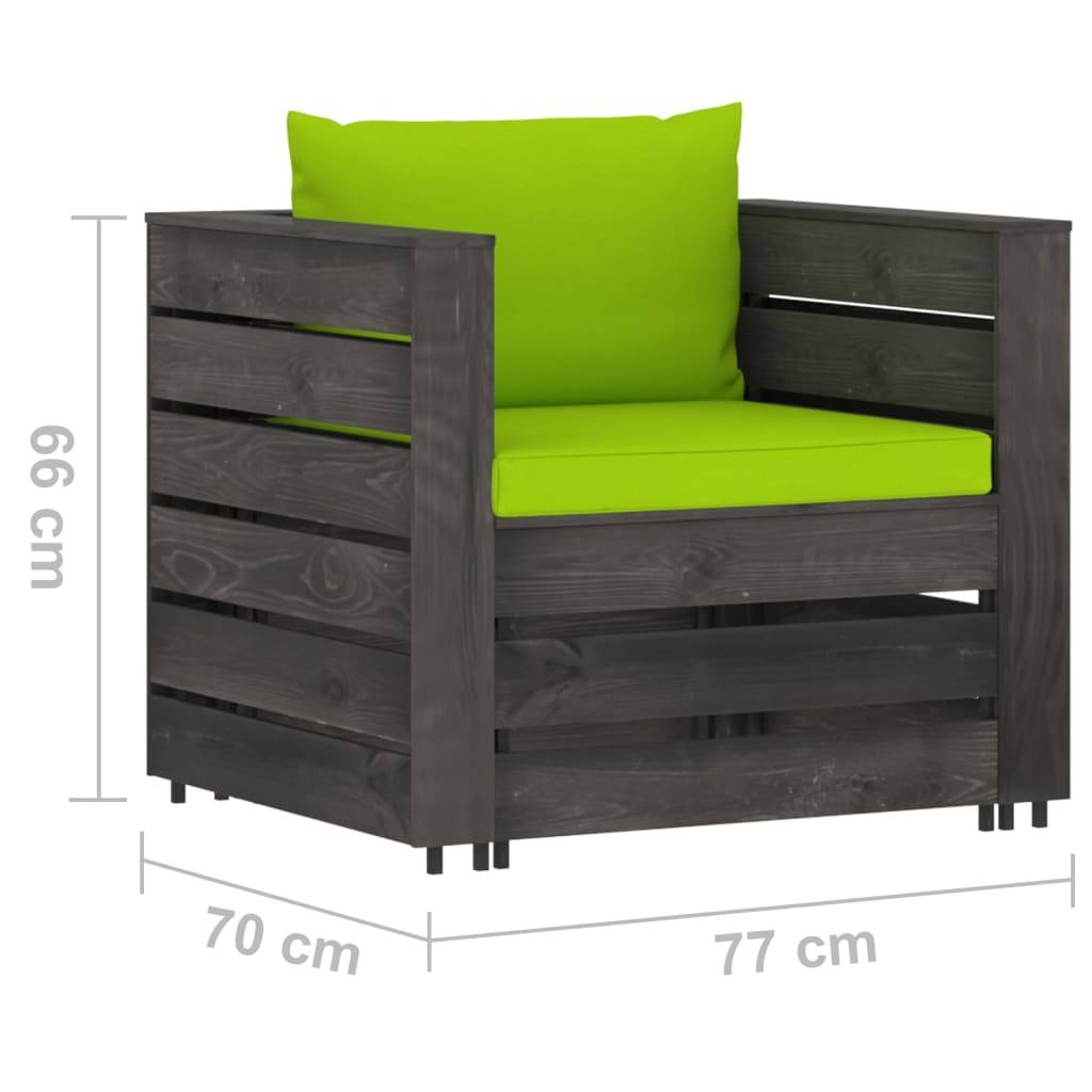 vidaXL 2-tlg. Garten-Lounge-Set mit Kissen Grau Imprägniertes Holz