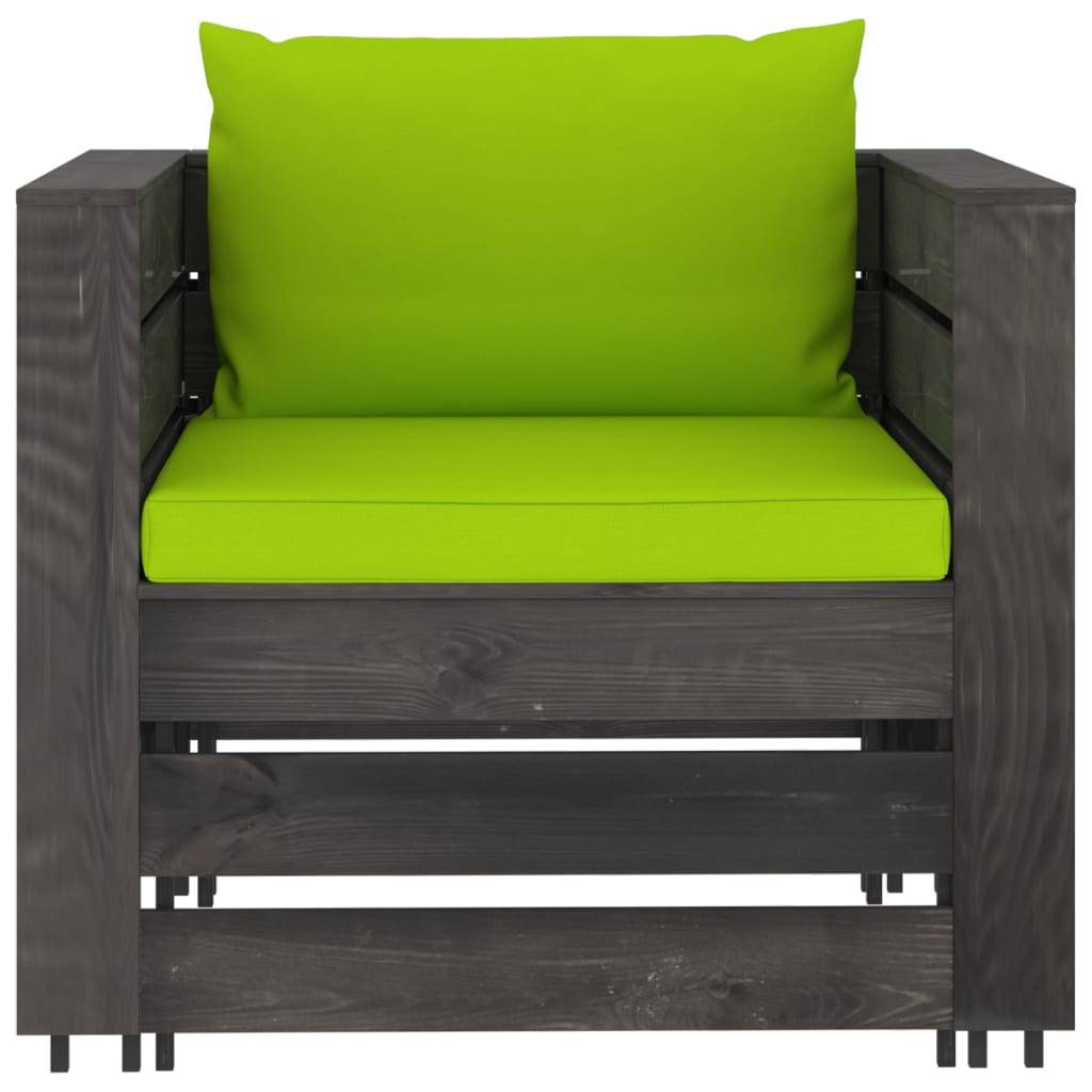 vidaXL 2-tlg. Garten-Lounge-Set mit Kissen Grau Imprägniertes Holz