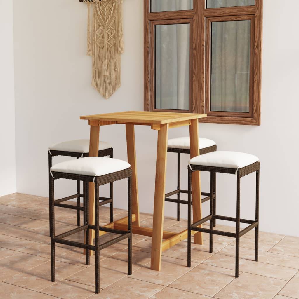 vidaXL 5-tlg. Gartenbar-Set mit Kissen Braun