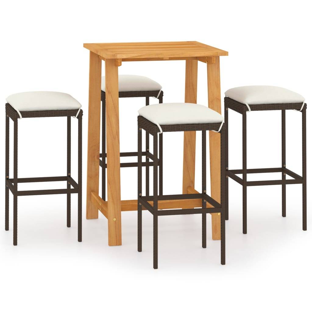 vidaXL 5-tlg. Gartenbar-Set mit Kissen Braun