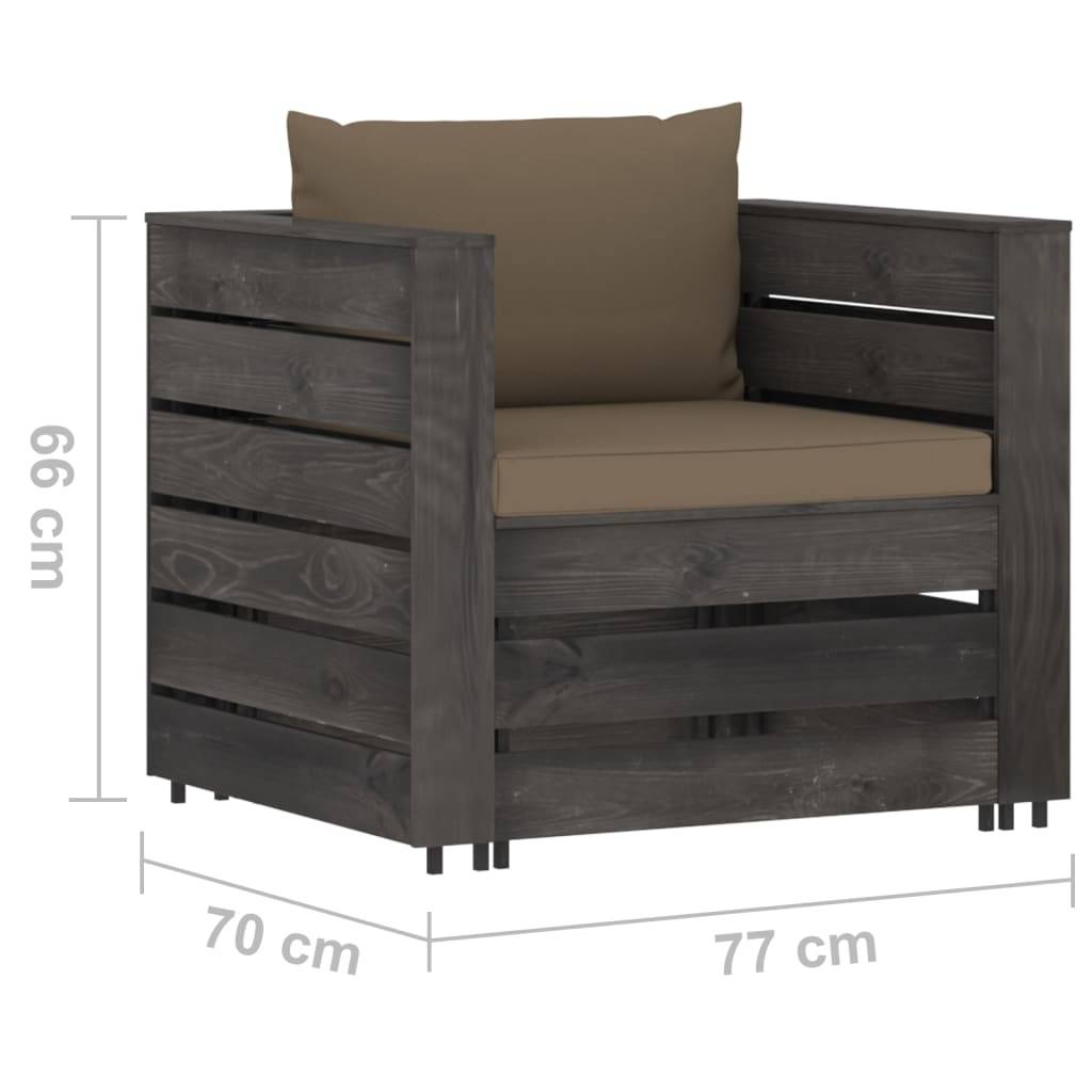 vidaXL 2-tlg. Garten-Lounge-Set mit Kissen Grau Imprägniertes Holz