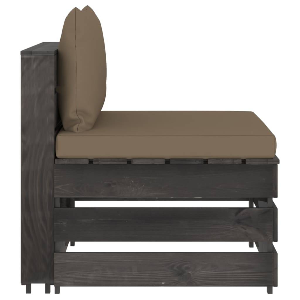 vidaXL Modulares Mittelsofa mit Kissen Grau Imprägniertes Holz