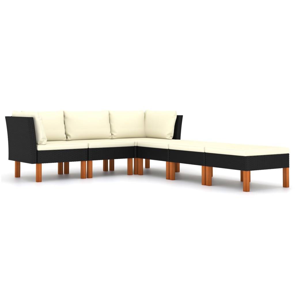 vidaXL 6-tlg. Garten-Lounge-Set mit Kissen Poly Rattan Schwarz