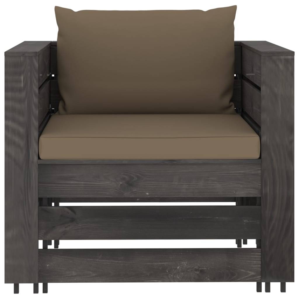 vidaXL 2-tlg. Garten-Lounge-Set mit Kissen Grau Imprägniertes Holz