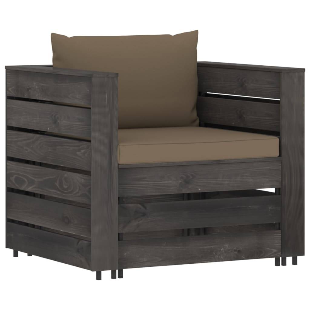 vidaXL 2-tlg. Garten-Lounge-Set mit Kissen Grau Imprägniertes Holz