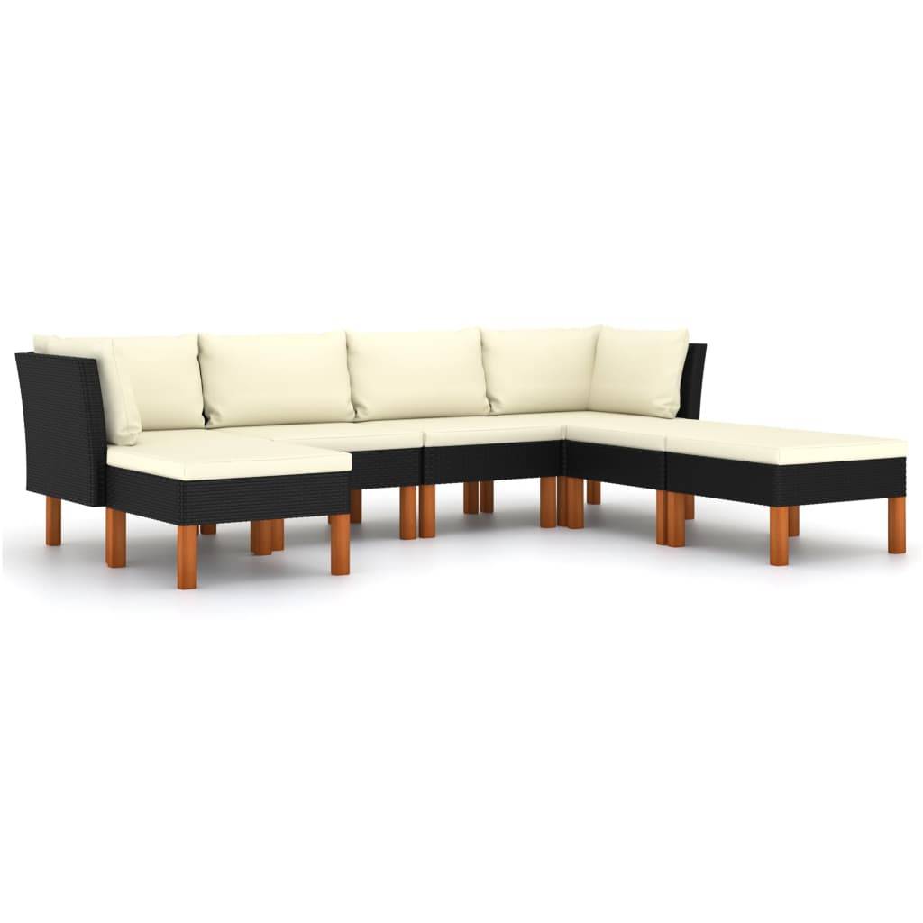 vidaXL 7-tlg. Garten-Lounge-Set mit Kissen Poly Rattan Schwarz