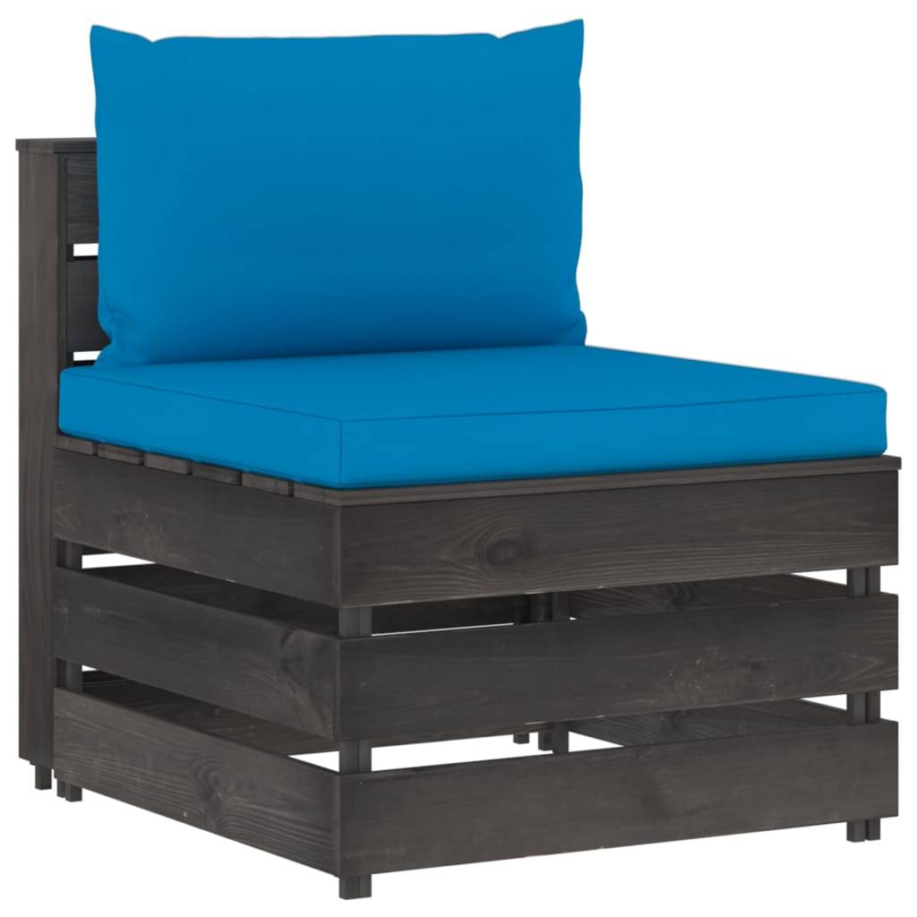 vidaXL Modulares Mittelsofa mit Kissen Grau Imprägniertes Holz