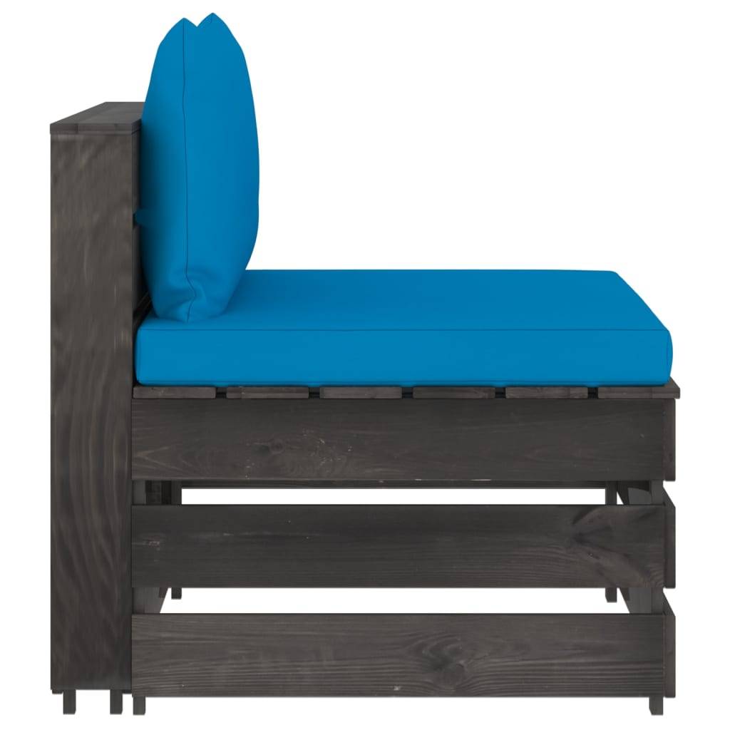 vidaXL Modulares Mittelsofa mit Kissen Grau Imprägniertes Holz