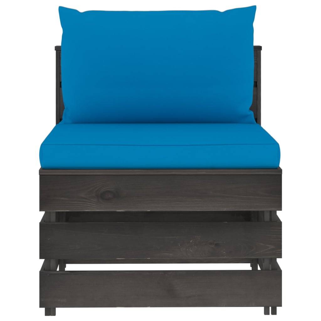 vidaXL Modulares Mittelsofa mit Kissen Grau Imprägniertes Holz