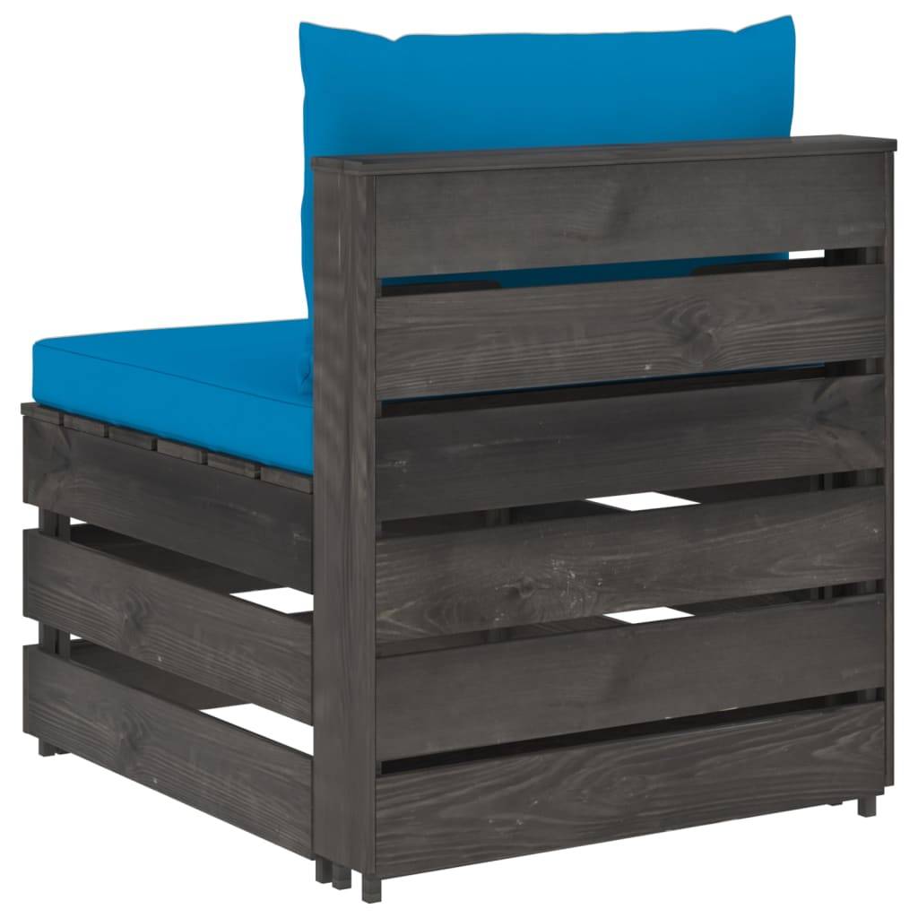 vidaXL Modulares Mittelsofa mit Kissen Grau Imprägniertes Holz