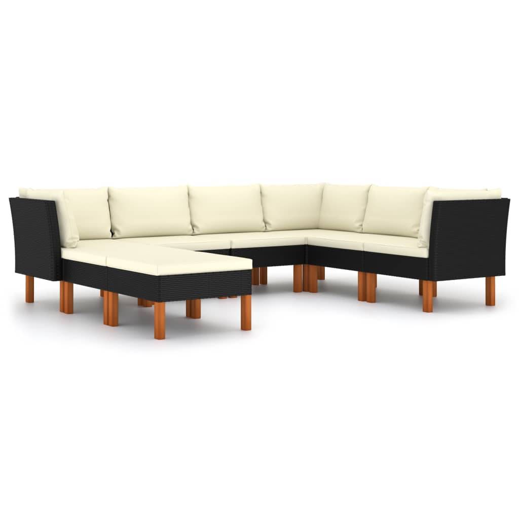 vidaXL 8-tlg. Garten-Lounge-Set mit Kissen Poly Rattan Schwarz