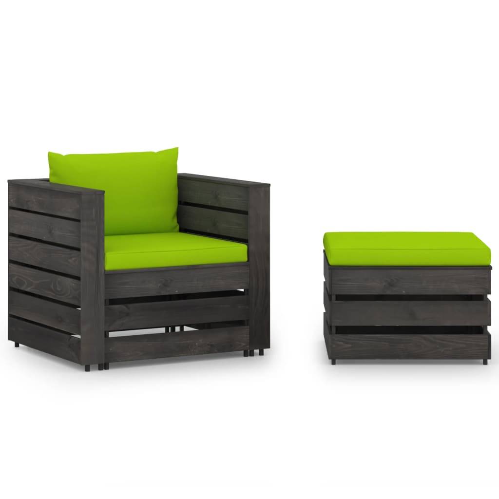 vidaXL 2-tlg. Garten-Lounge-Set mit Kissen Grau Imprägniertes Holz
