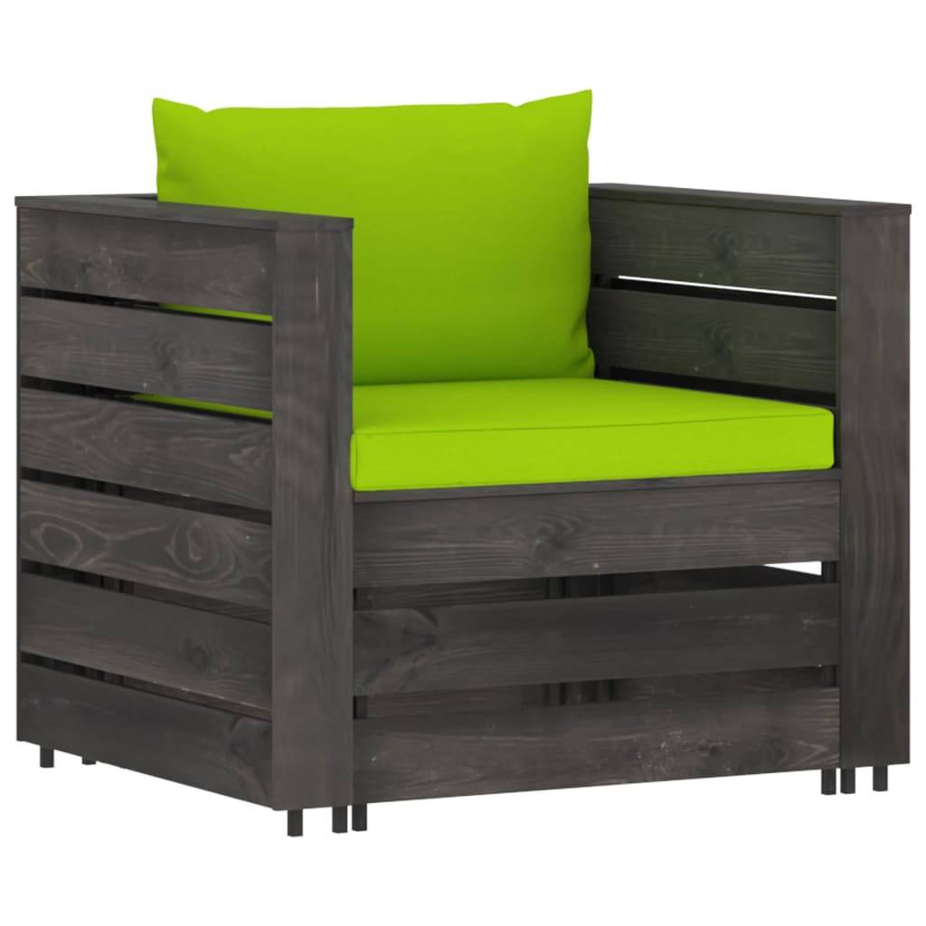 vidaXL 2-tlg. Garten-Lounge-Set mit Kissen Grau Imprägniertes Holz