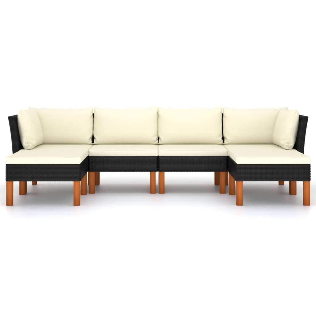 vidaXL 6-tlg. Garten-Lounge-Set mit Kissen Poly Rattan Schwarz