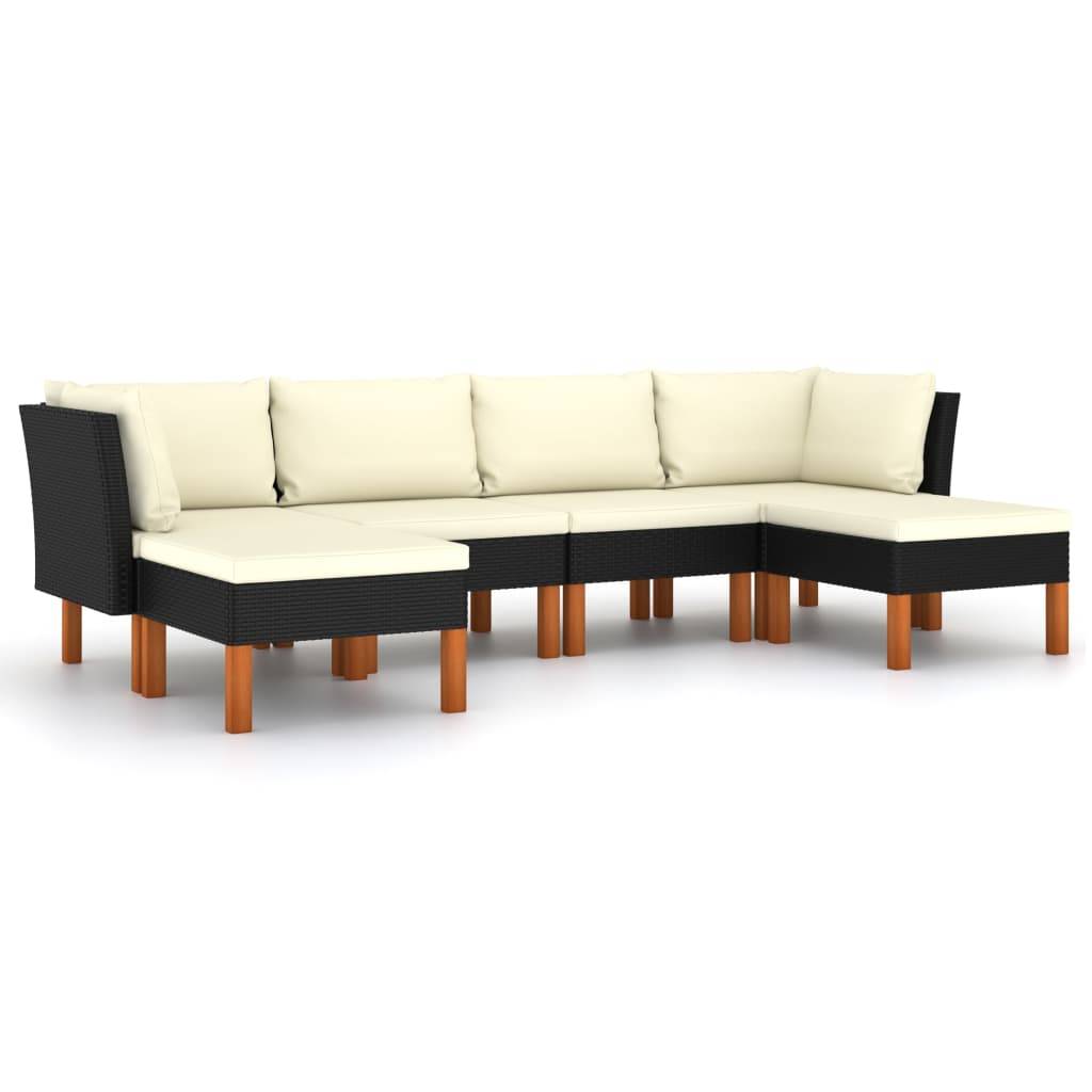 vidaXL 6-tlg. Garten-Lounge-Set mit Kissen Poly Rattan Schwarz