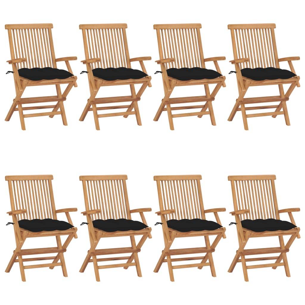 vidaXL Gartenstühle mit Schwarzen Kissen 8 Stk. Massivholz Teak