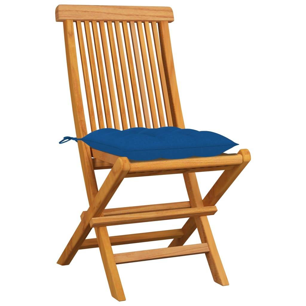 vidaXL Gartenstühle mit Blauen Kissen 8 Stk. Massivholz Teak