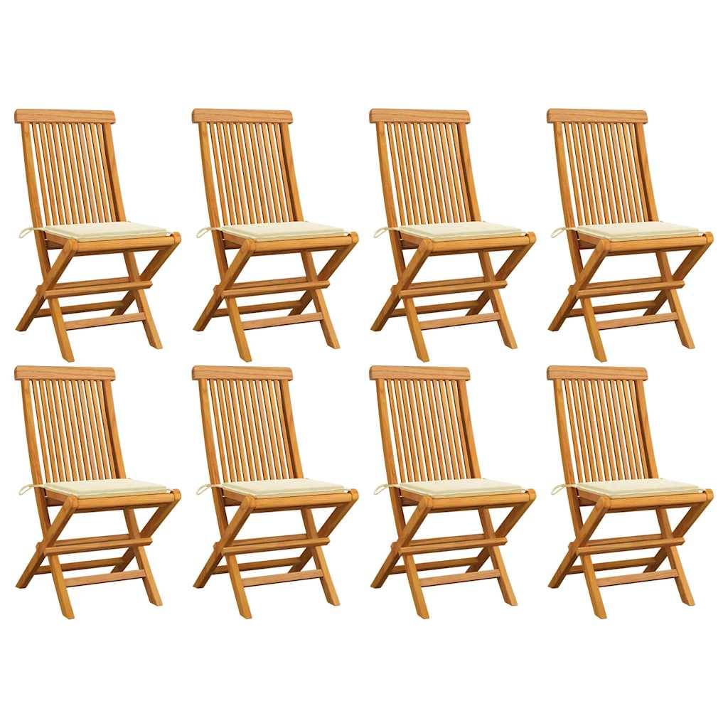 vidaXL Gartenstühle mit Creme Kissen 8 Stk. Massivholz Teak