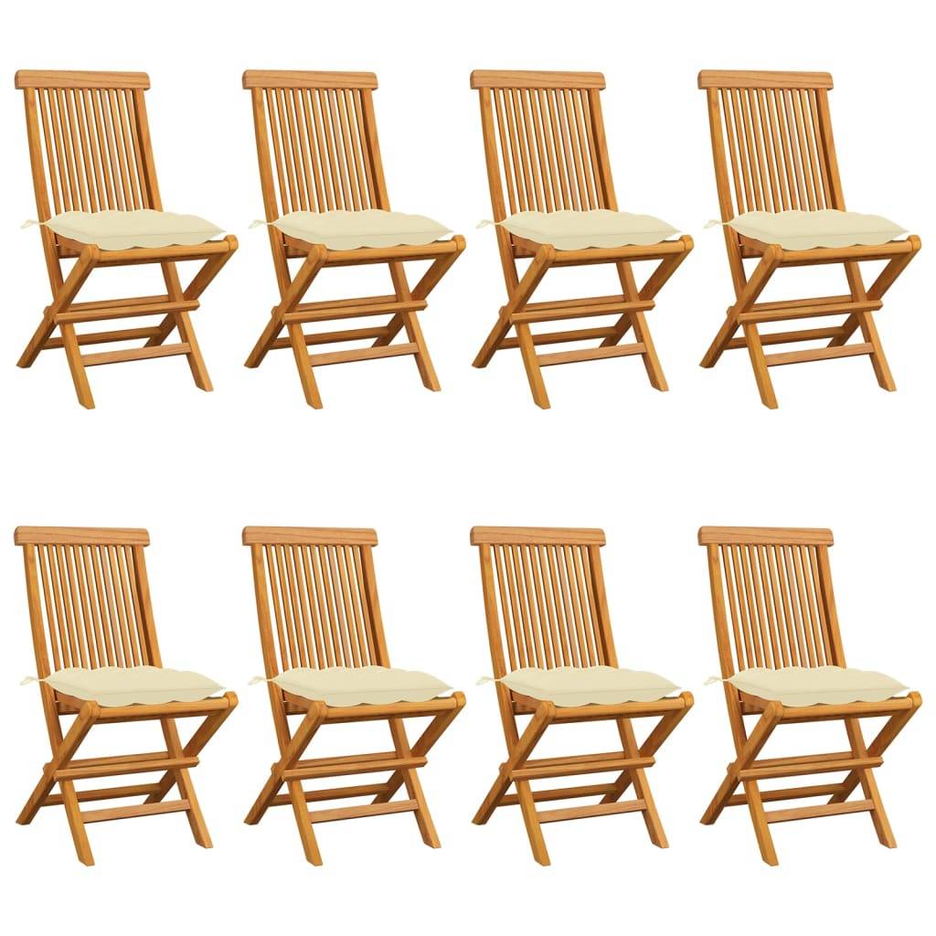 vidaXL Gartenstühle mit Cremeweißen Kissen 8 Stk. Massivholz Teak