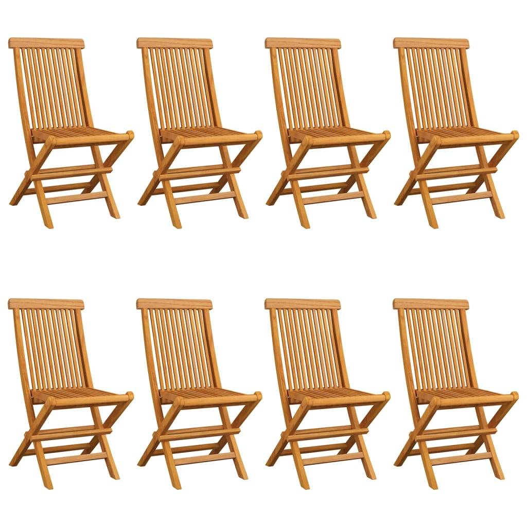 vidaXL Gartenstühle mit Cremeweißen Kissen 8 Stk. Massivholz Teak