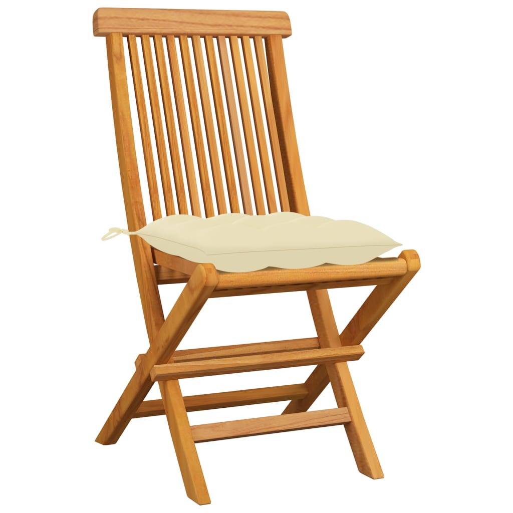 vidaXL Gartenstühle mit Cremeweißen Kissen 8 Stk. Massivholz Teak