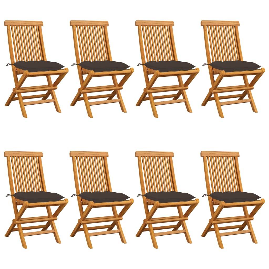 vidaXL Gartenstühle mit Taupe Kissen 8 Stk. Massivholz Teak