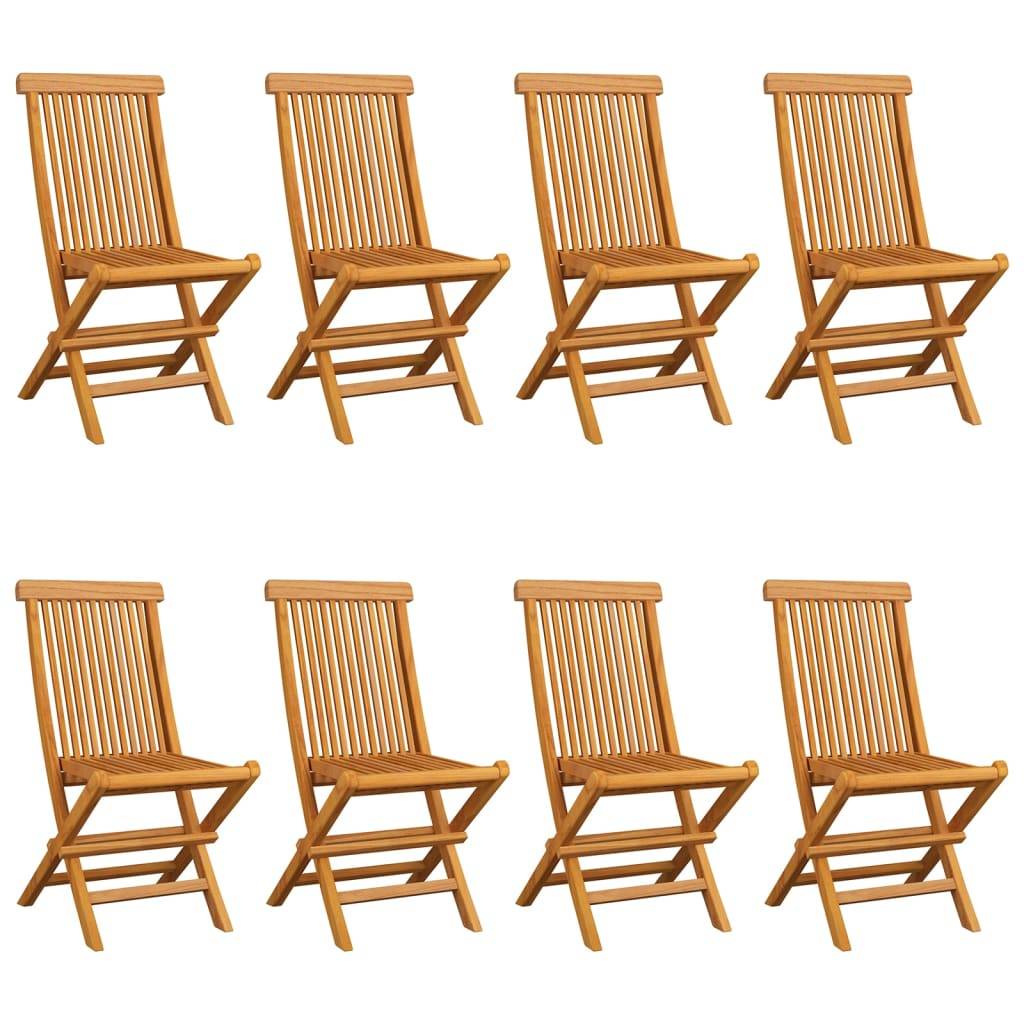vidaXL Gartenstühle mit Grauen Kissen 8 Stk. Massivholz Teak