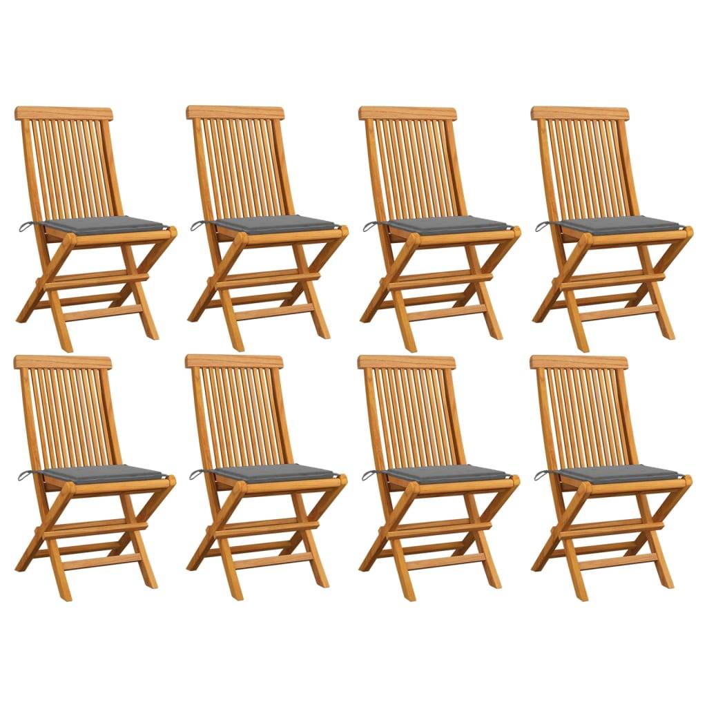 vidaXL Gartenstühle mit Grauen Kissen 8 Stk. Massivholz Teak