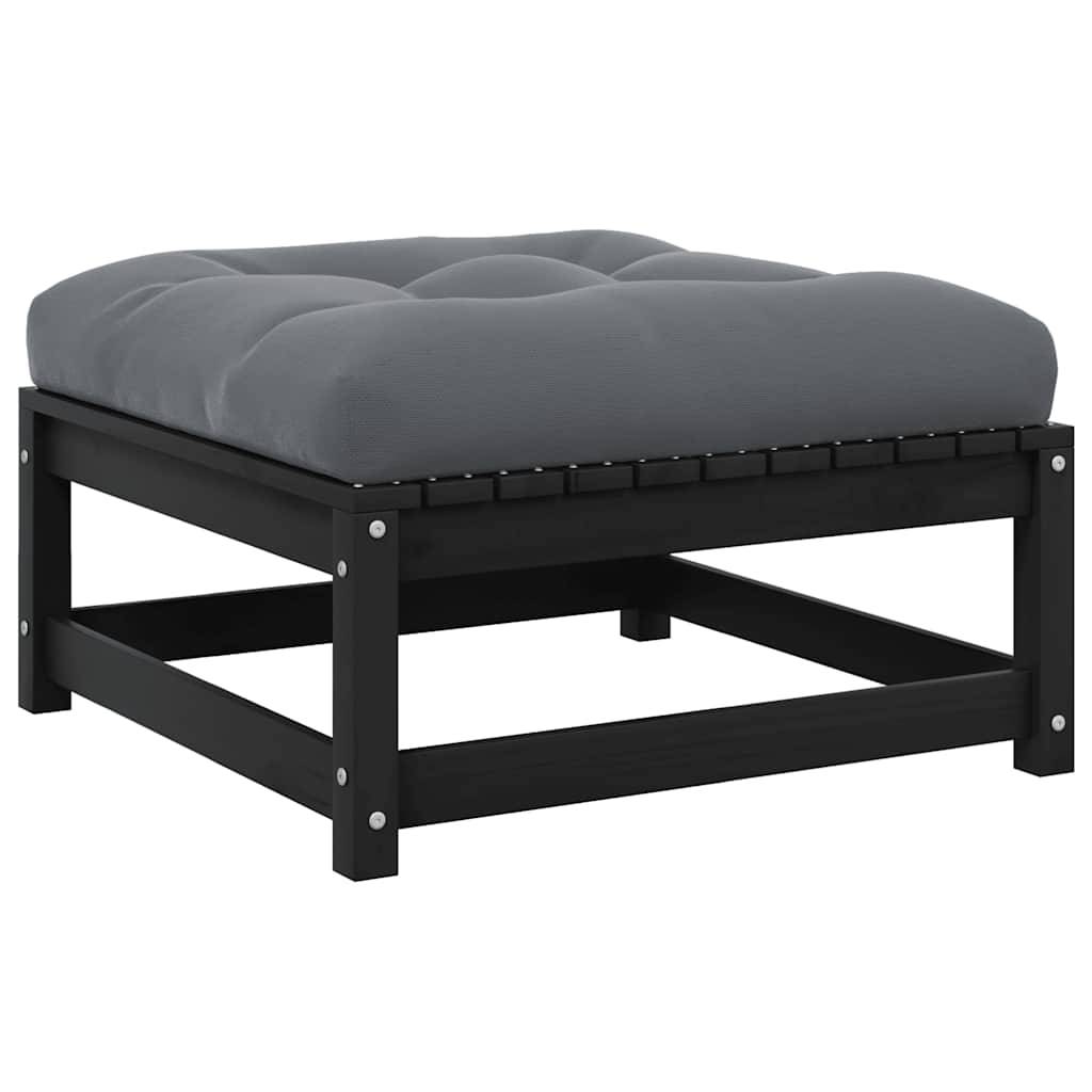 vidaXL Garten-Fußhocker mit Kissen Schwarz Kiefer Massivholz