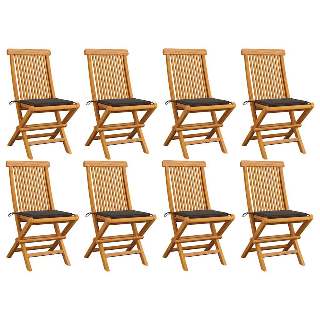 vidaXL Gartenstühle mit Taupe Kissen 8 Stk. Massivholz Teak