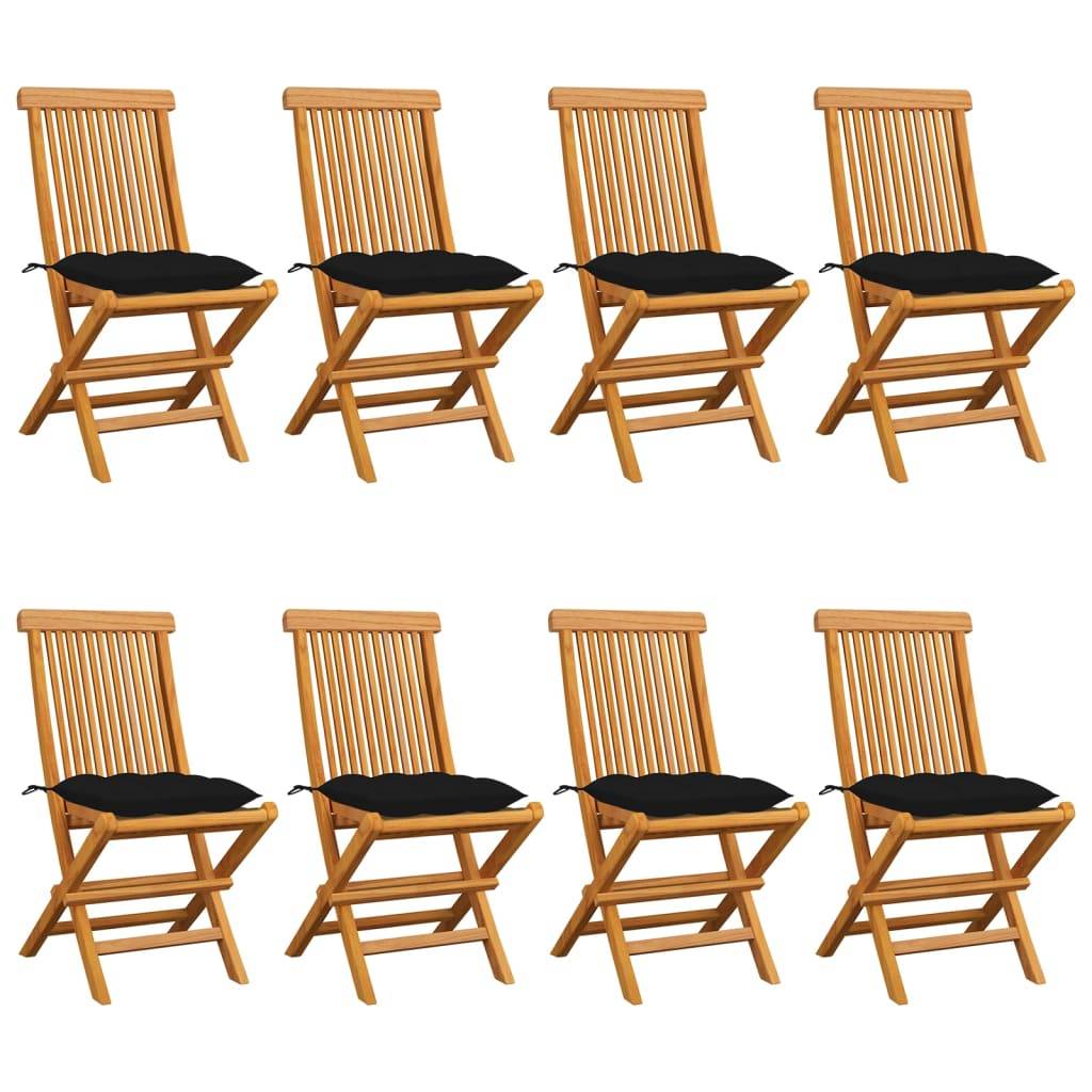 vidaXL Gartenstühle mit Schwarzen Kissen 8 Stk. Massivholz Teak