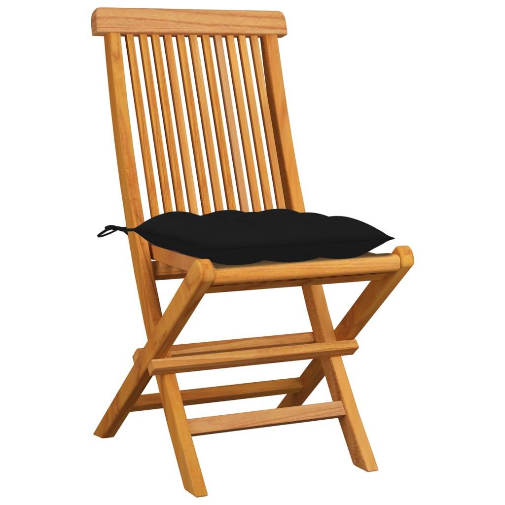 vidaXL Gartenstühle mit Schwarzen Kissen 8 Stk. Massivholz Teak