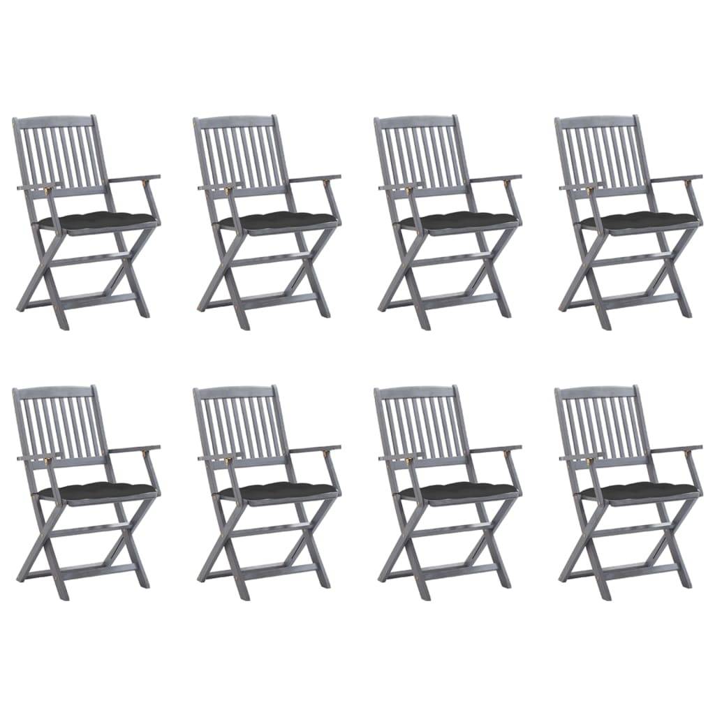 vidaXL Klappbare Gartenstühle 8 Stk. mit Kissen Massivholz Akazie