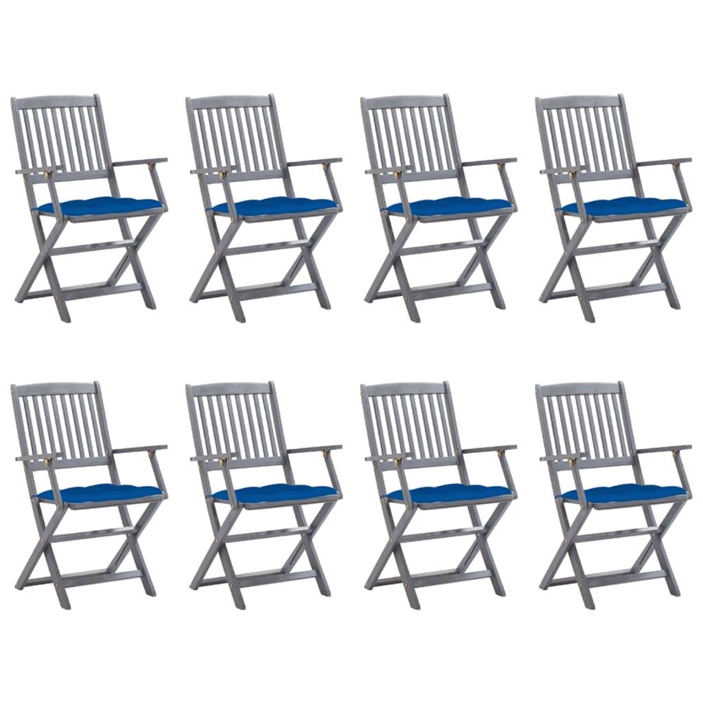 vidaXL Klappbare Gartenstühle 8 Stk. mit Kissen Massivholz Akazie