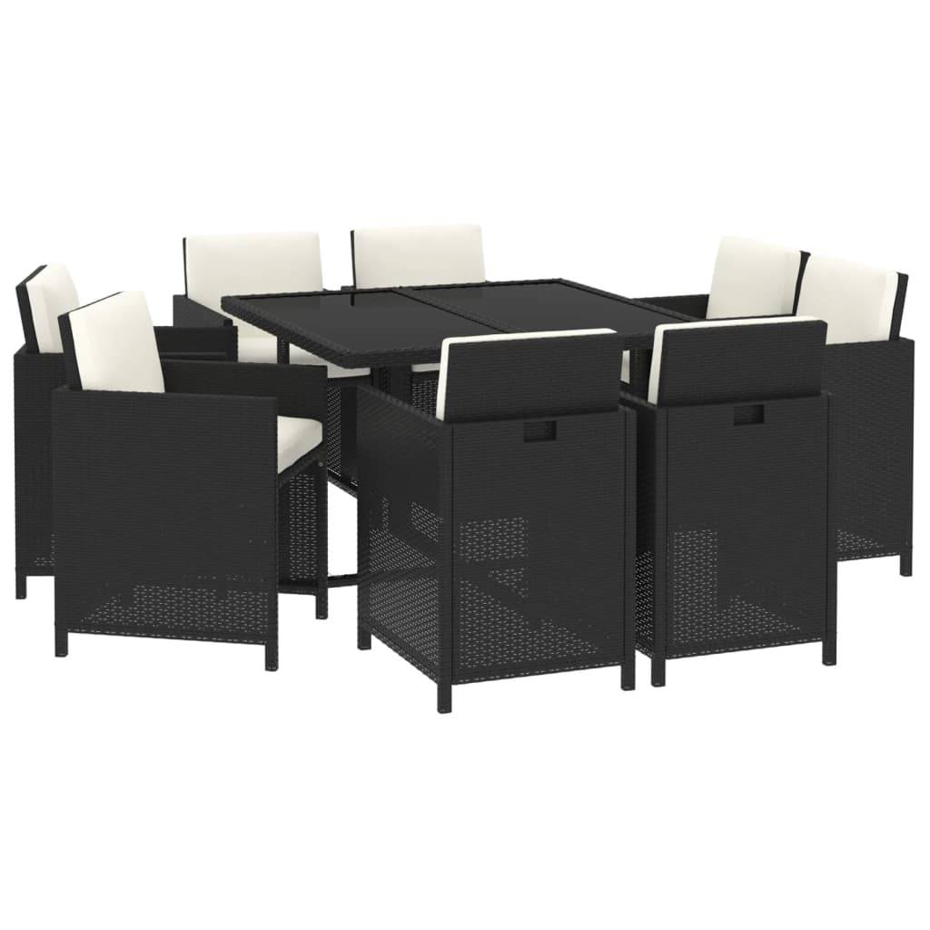 vidaXL 9-tlg. Garten-Essgruppe mit Auflagen Poly Rattan Schwarz