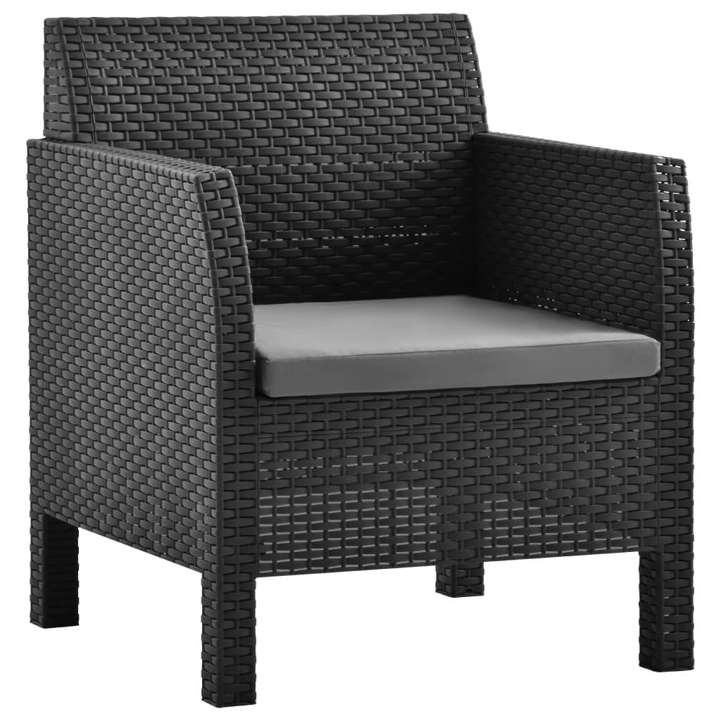 vidaXL Gartenstühle mit Kissen 2 Stk. PP Rattan Anthrazit