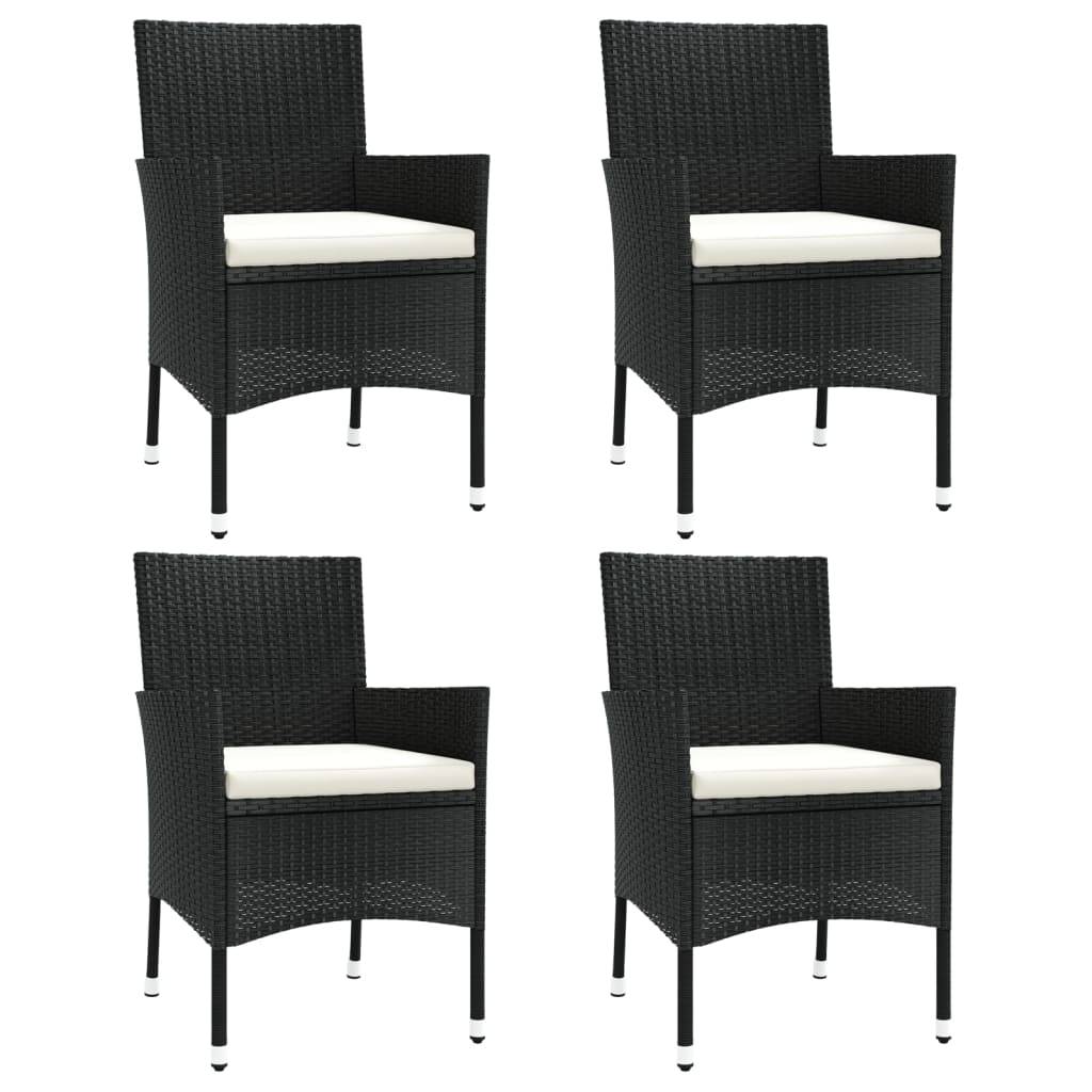 vidaXL Gartenstühle mit Kissen 4 Stk. Poly Rattan Schwarz