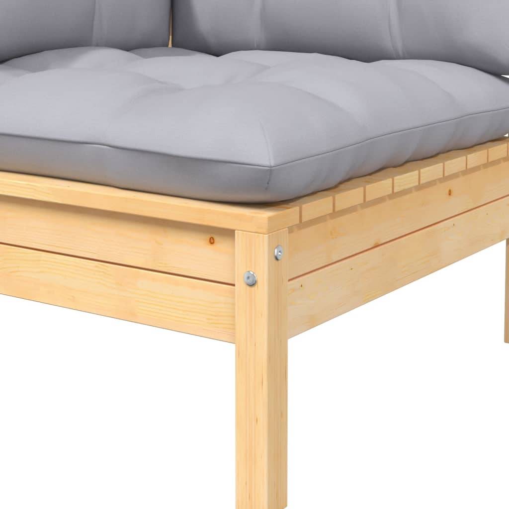 vidaXL Garten-Ecksofa mit Kissen in Grau Massivholz Kiefer