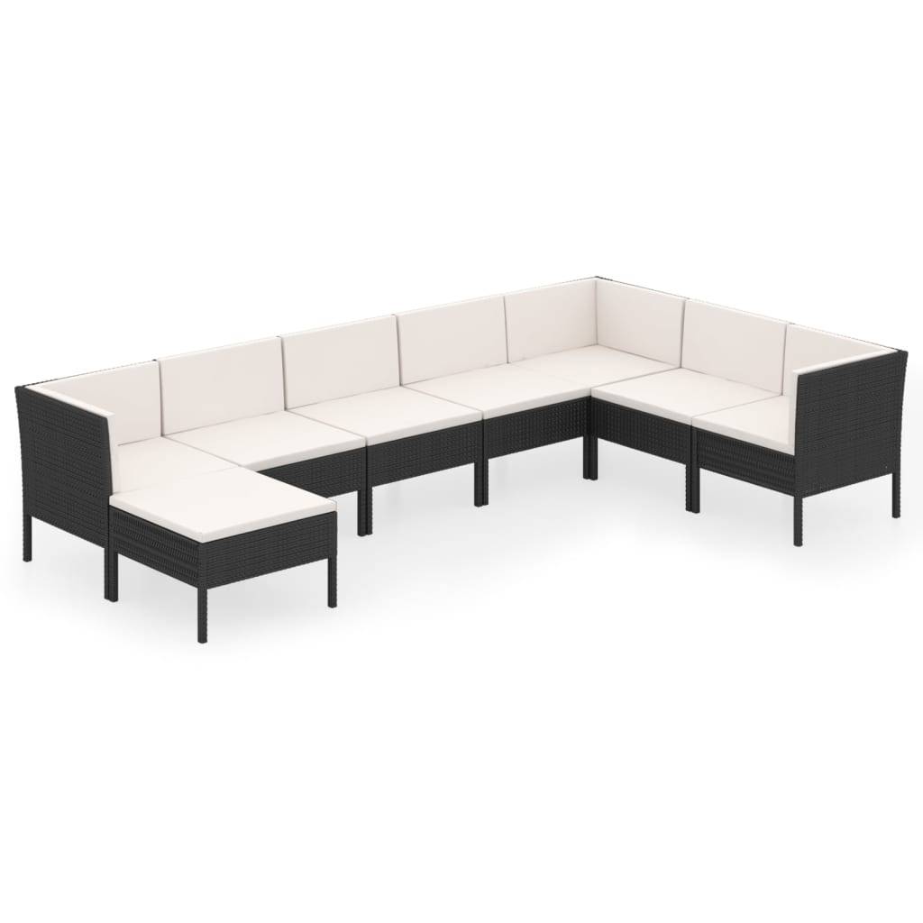 vidaXL 8-tlg. Garten-Lounge-Set mit Auflagen Poly Rattan Schwarz