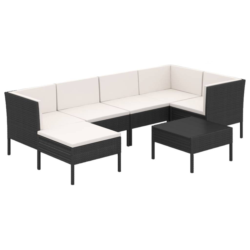vidaXL 7-tlg. Garten-Lounge-Set mit Auflagen Poly Rattan Schwarz