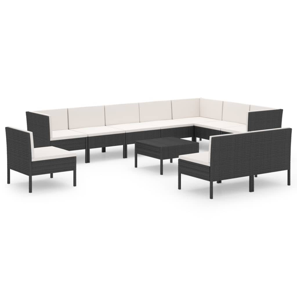 vidaXL 11-tlg. Garten-Lounge-Set mit Auflagen Poly Rattan Schwarz